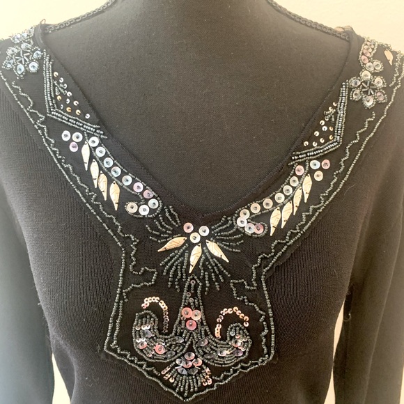 Black Pullover w/ Sequin Design by Joseph A (small) - Picture 5 of 5
